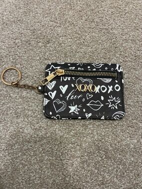 XOXO Black & White Doodle Zip Card Case with Gold Keyring